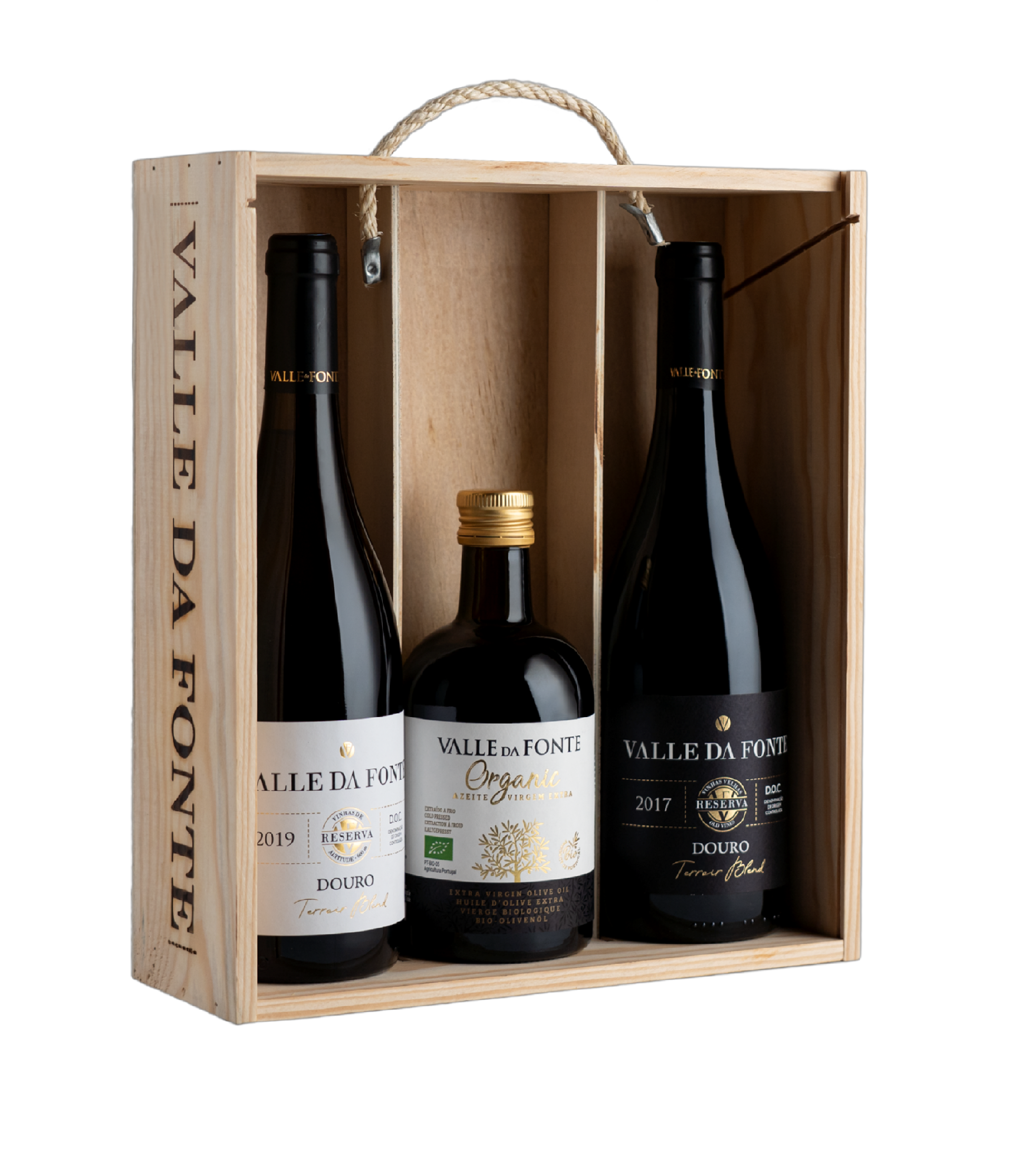 valle-da-fonte-caixa-madeira-reserva-branco-tinto-azeite-virgem-extra-douro-silva-sergius-garrafeira